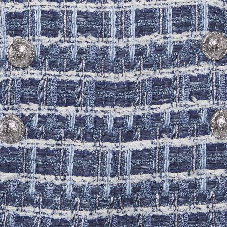 Pre Owned Balmain Blue Tweed High Rise Shorts L