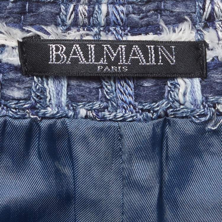 Pre Owned Balmain Blue Tweed High Rise Shorts L
