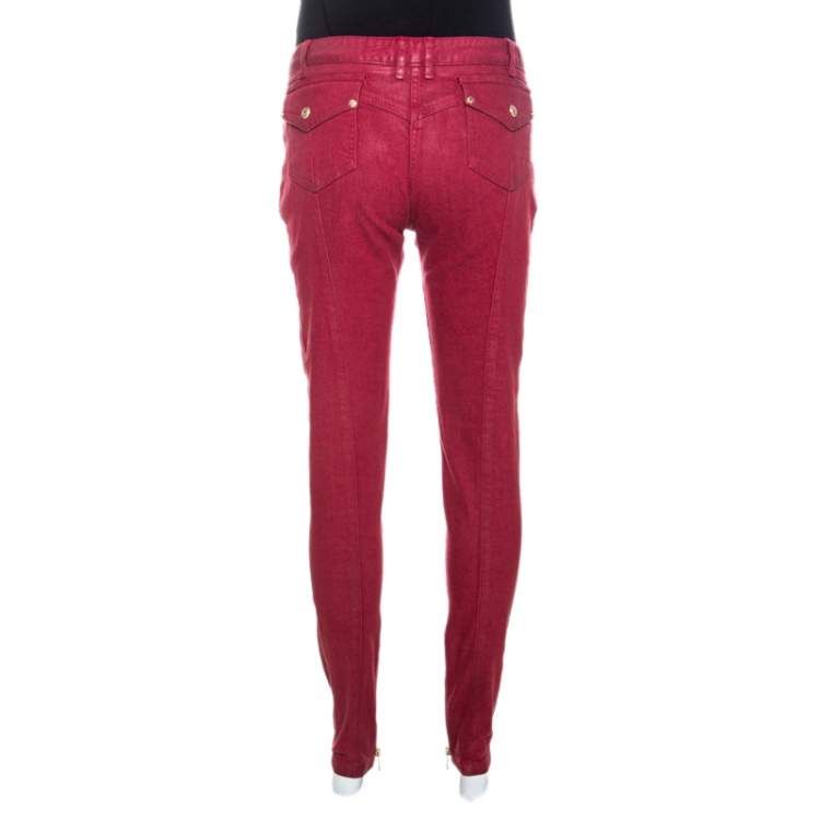 Pre Owned Balmain Red Coated Denim Slim Fit Jeans L