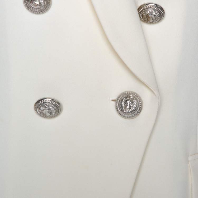 Pre Owned Balmain Off White Wool Double Breasted Blazer M