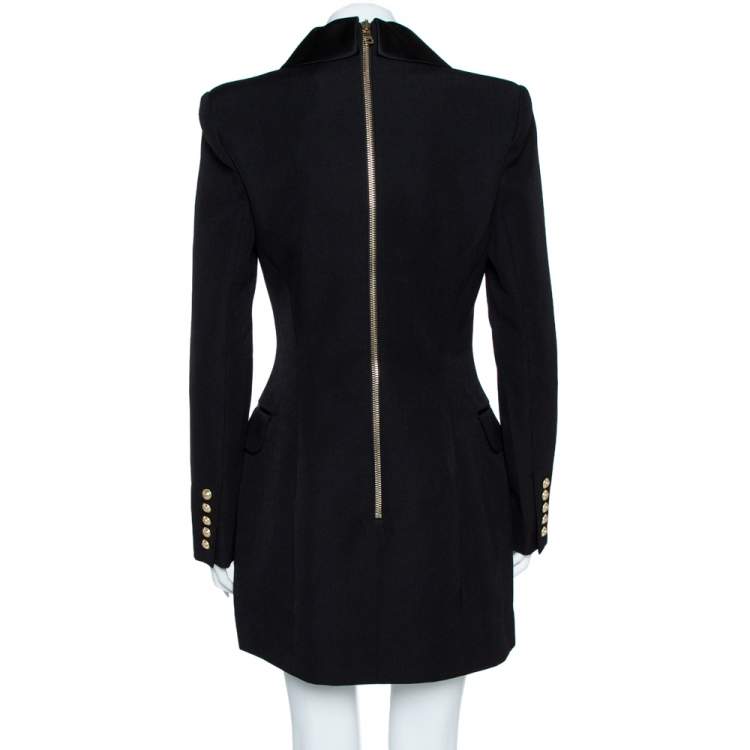 Pre Owned Balmain Black Double Beasted Wool Blazer Dress M