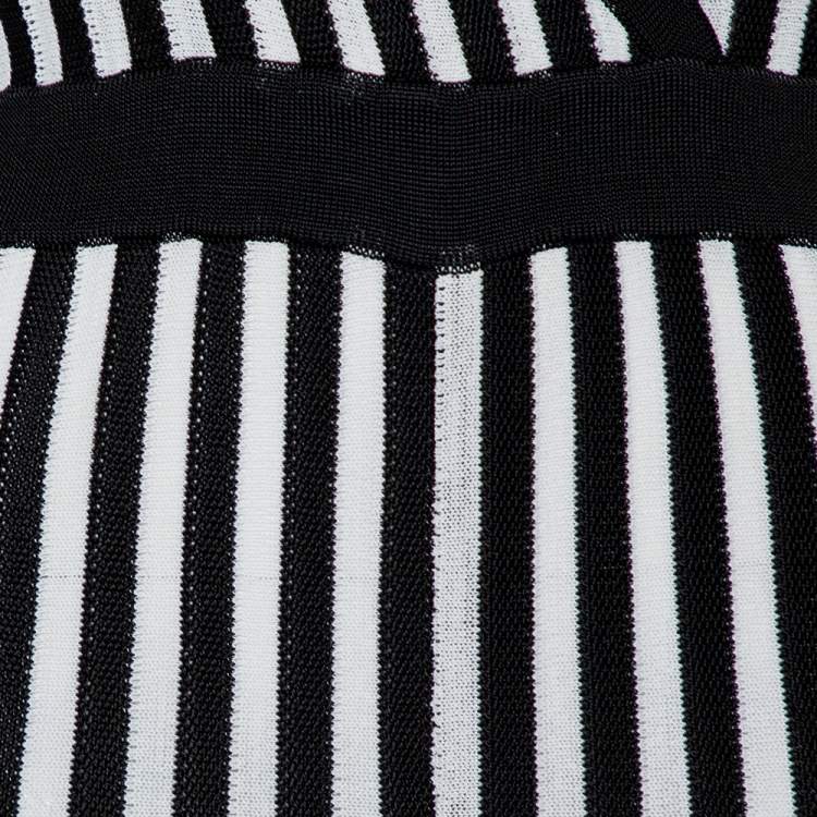 Pre Owned Balmain Monochrome Striped Knit Faux Wrap Jumpsuit M