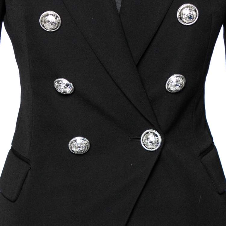 Pre Owned Balmain Black Embellished Wool Double Breasted Blazer S