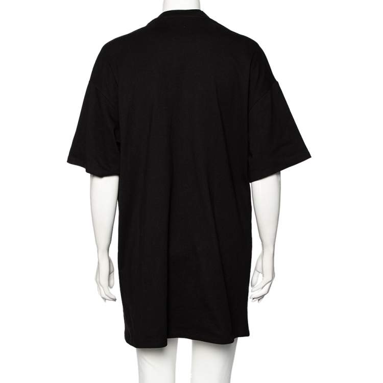 Pre Owned Balmain Black Cotton Embellished Oversized Round Neck T-Shirt S