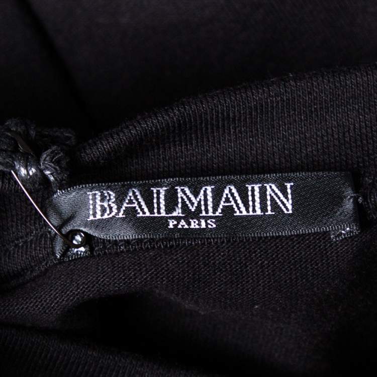 Pre Owned Balmain Black Cotton Embellished Oversized Round Neck T-Shirt S