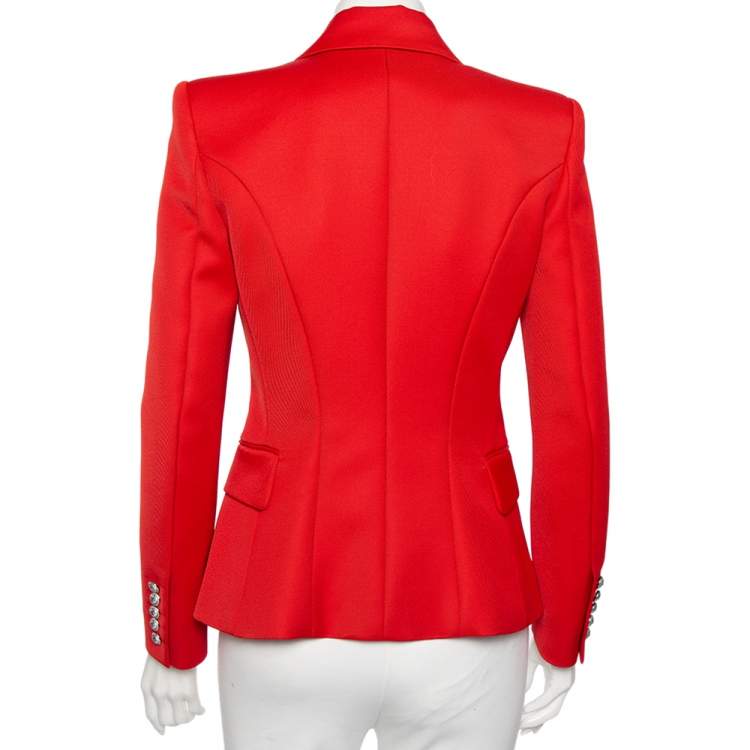 Pre Owned Balmain Red Wool Double Breasted Blazer M