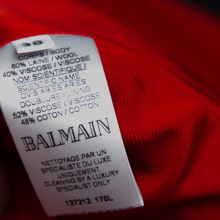 Pre Owned Balmain Red Wool Double Breasted Blazer M