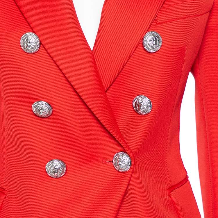 Pre Owned Balmain Red Wool Double Breasted Blazer M