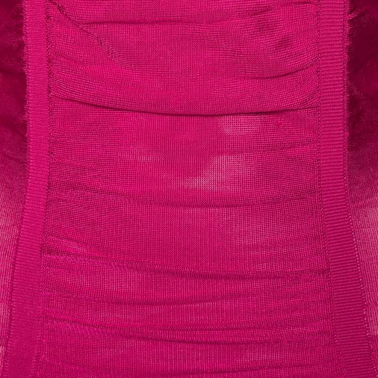 Pre Owned Balmain Pink Knit Ruched Sleeveless Bodysuit S