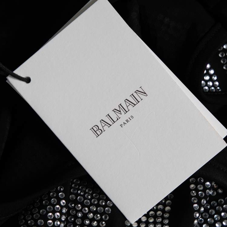 Pre Owned Balmain Black Rhinestone Zebra Pattern Embellished Jersey Top S 