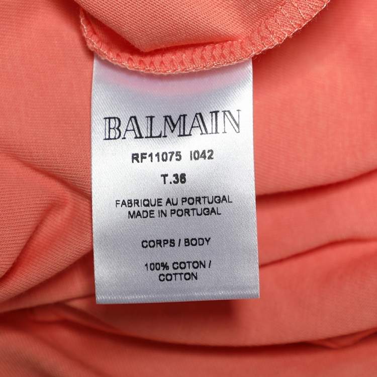 Pre Owned Balmain Peach Logo Printed Cotton Button Detail Sleeveless T-Shirt S