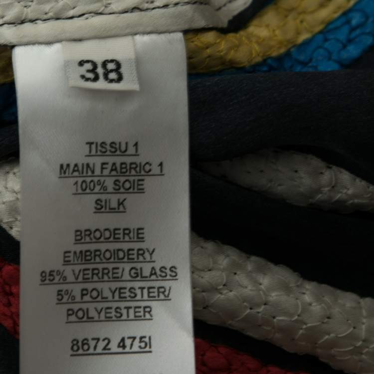 Pre Owned Balmain Multicolor Striped Silk Bead Embellished Top & Pleated Pant Set M