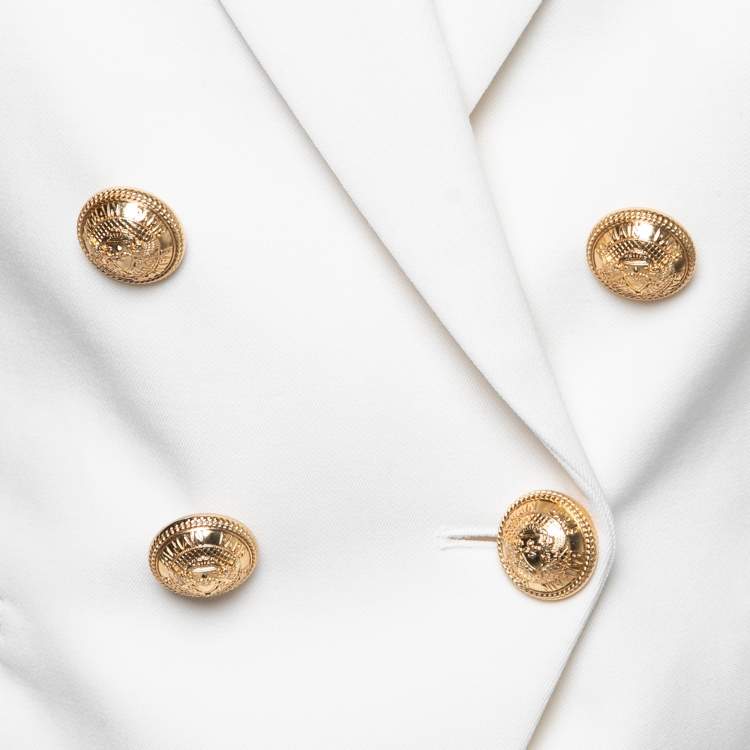 Pre Owned Balmain White Wool Double Breasted Blazer S