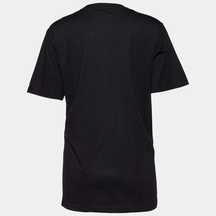 Pre Owned Balmain Black Logo Print Cotton Button Detail T-Shirt XL
