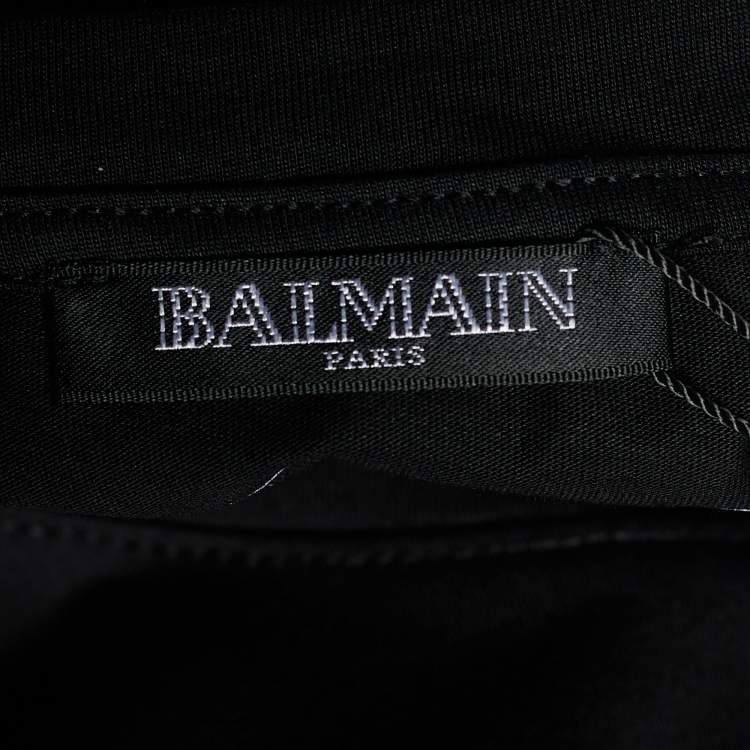 Pre Owned Balmain Black Logo Print Cotton Button Detail T-Shirt XL