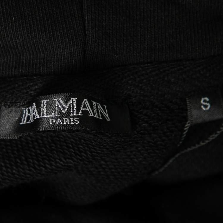 Pre Owned Balmain Black Logo Printed Cotton Zip Detail Hoodie S