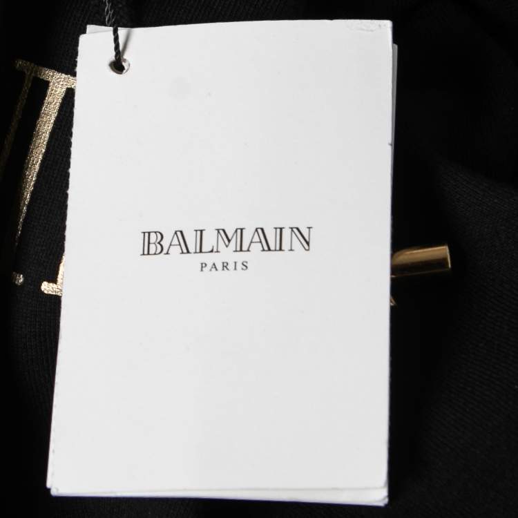Pre Owned Balmain Black Logo Printed Cotton Zip Detail Hoodie S