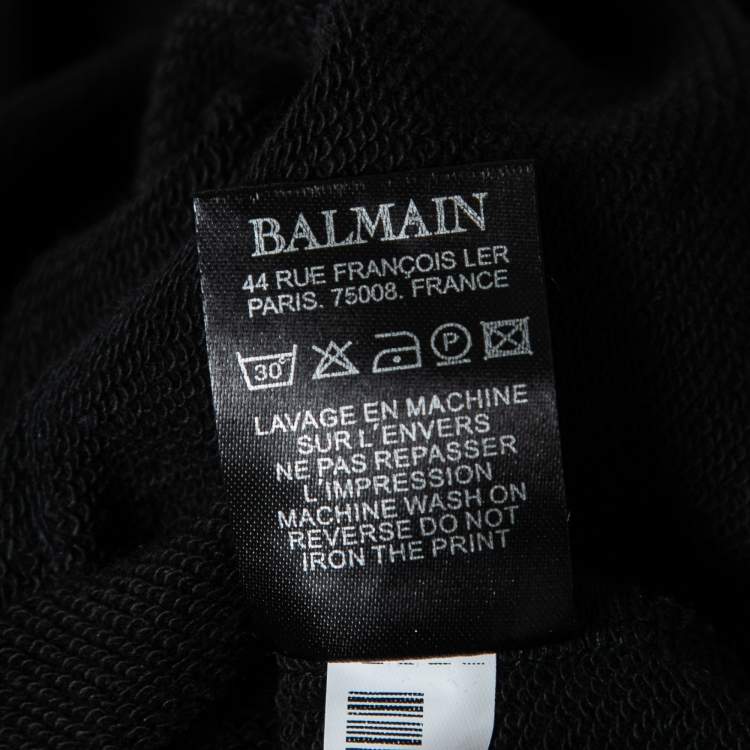 Pre Owned Balmain Black Logo Printed Cotton Zip Detail Hoodie S