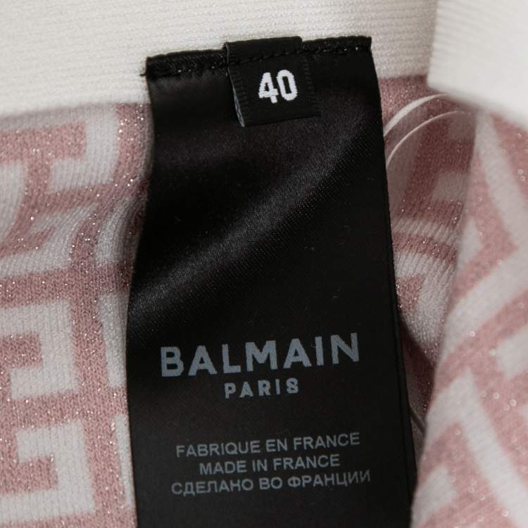 Pre Owned Balmain Pink Jacquard Lurex Knit Mini Skirt M