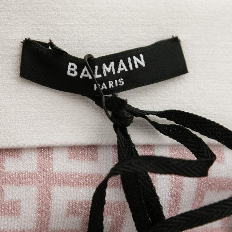 Pre Owned Balmain Pink Jacquard Lurex Knit Mini Skirt M