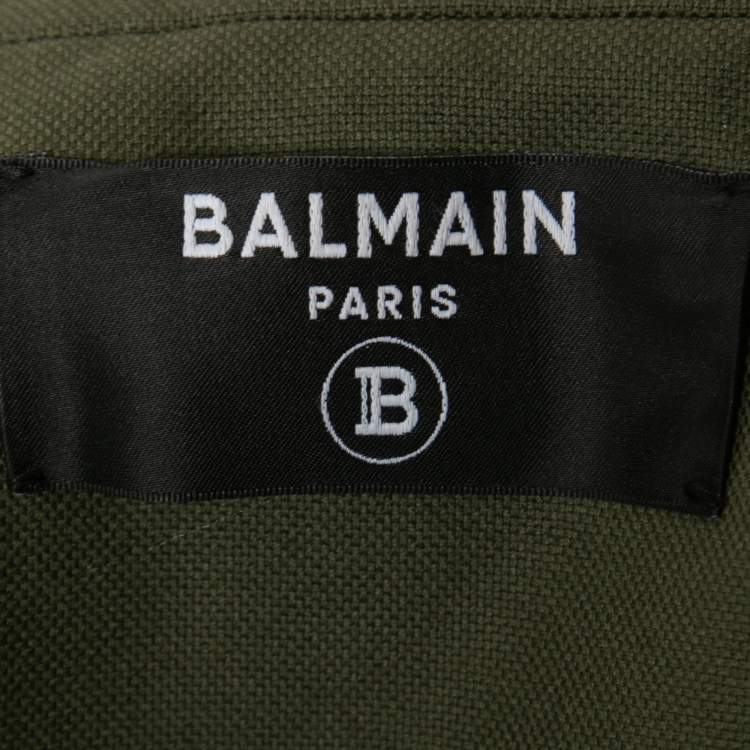 Pre Owned Balmain Olive Green Cotton Double Breasted Belted Blazer M