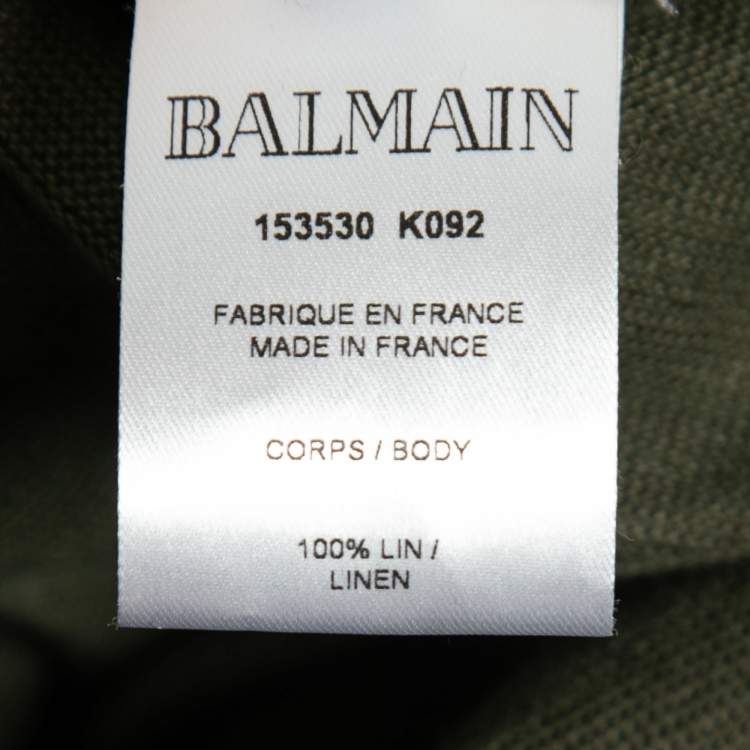 Pre Owned Balmain Kaki Green Knit Button-Embellished Belted Mini Dress M 