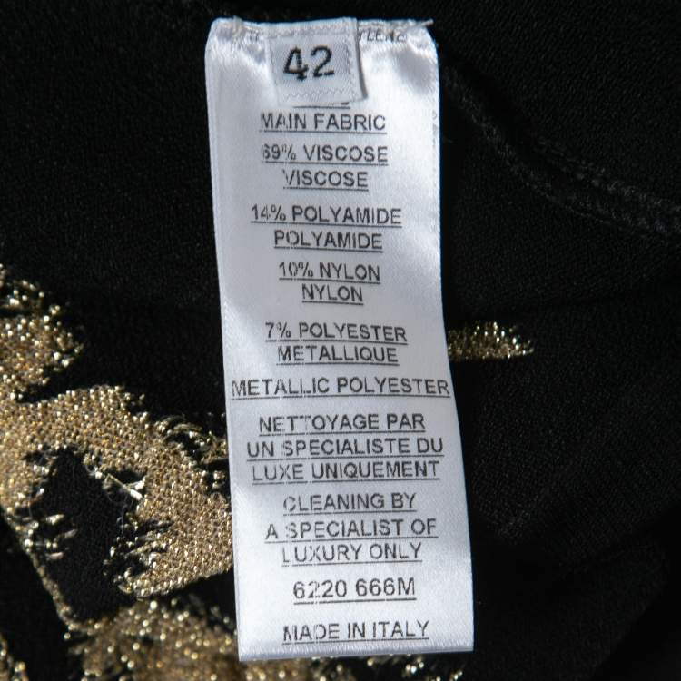 Pre Owned Balmain Black Stretch-Knit Metallic Tulle Paneled Bodysuit L