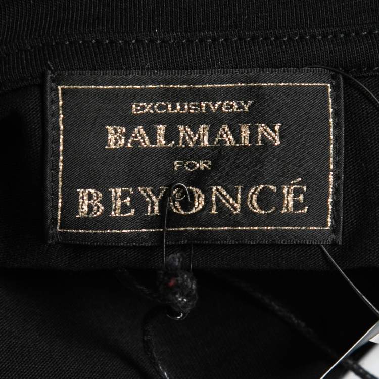 Pre Owned Balmain X Beyonce Black Cotton Logo T-Shirt S