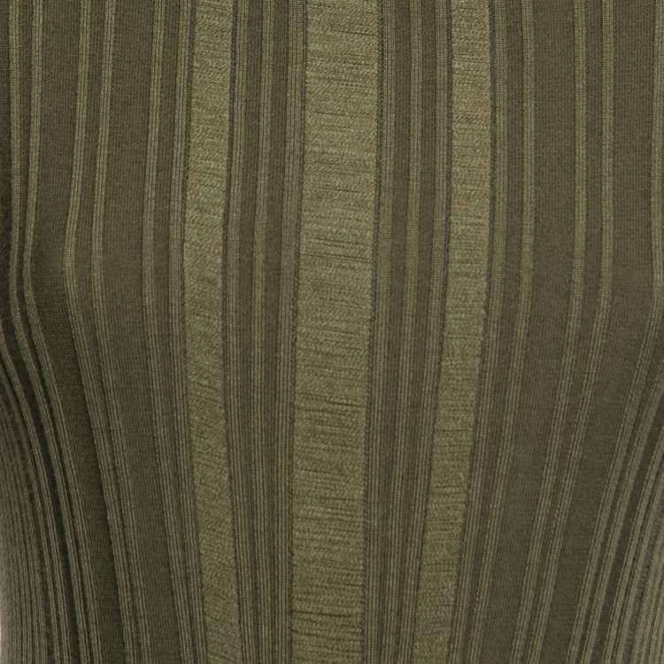 Pre Owned Balmain Olive Green Stretch Knit Midi Dress M