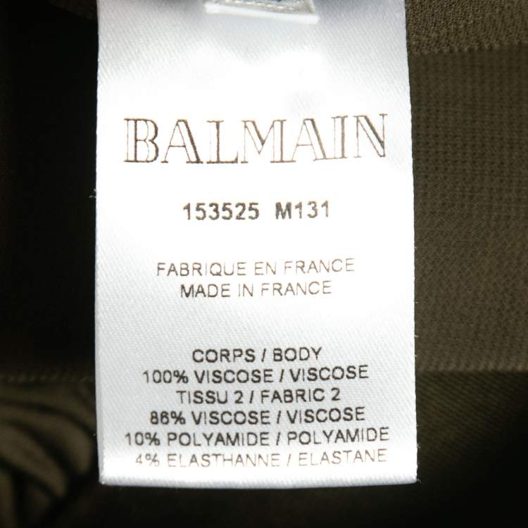 Pre Owned Balmain Olive Green Stretch Knit Ruched Mini Dress M