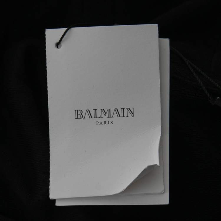 Pre Owned Balmain Black Cotton Rhinestone Embellished Hooded Sweatshirt S