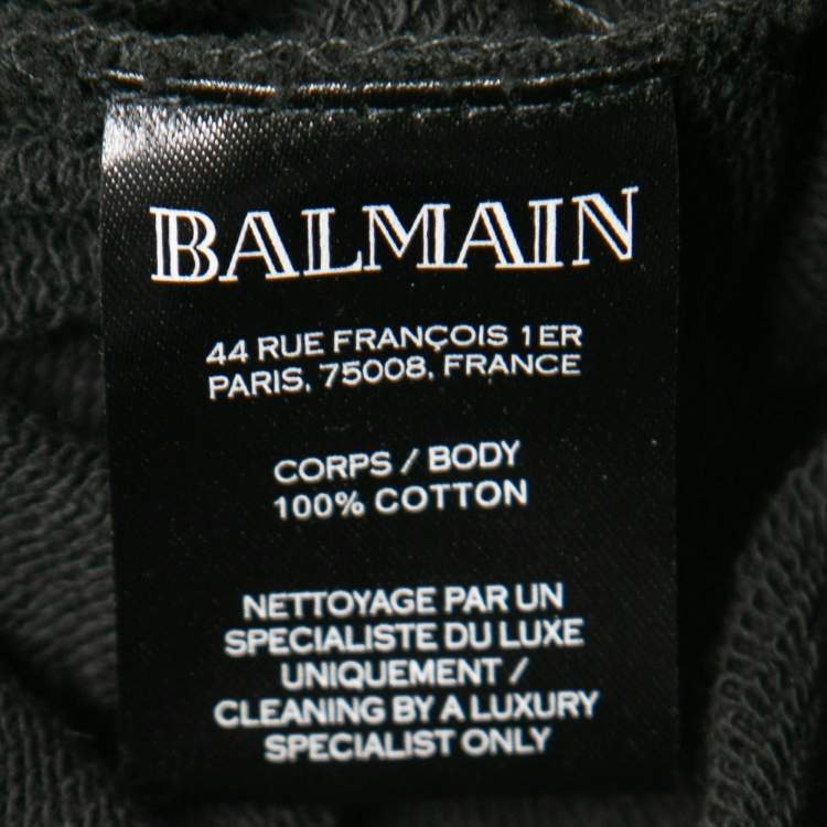 Pre Owned Balmain Black Cotton Rhinestone Embellished Hooded Sweatshirt S