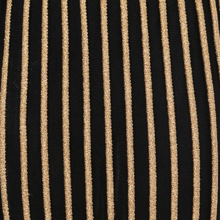 Pre Owned Balmain Black/Gold Ribbed Lurex Knit Midi Skirt L