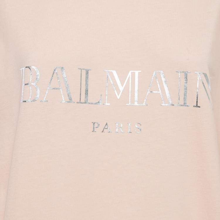 Pre Owned Balmain Light Orange Logo Print Cotton Button Detailed Tank Top XL