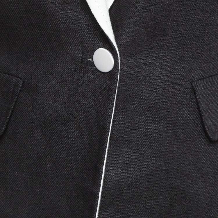 Pre Owned Balmain Black Contrast Collar Linen Single Breasted Blazer XL
