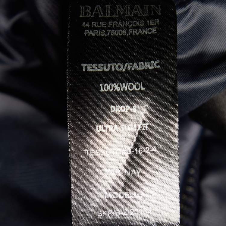 Pre Owned Balmain Navy Blue Wool Zip Detail Slim Fit Jacket M