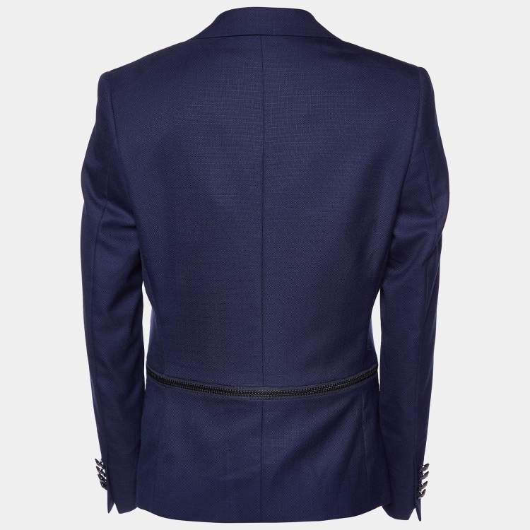 Pre Owned Balmain Navy Blue Wool Zip Detail Slim Fit Jacket M