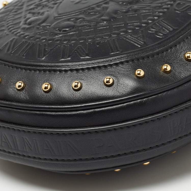 Pre Owned Balmain Black Leather Disco Crossbody Bag
