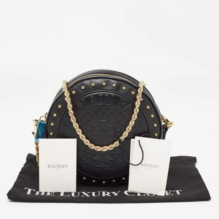 Pre Owned Balmain Black Leather Disco Crossbody Bag