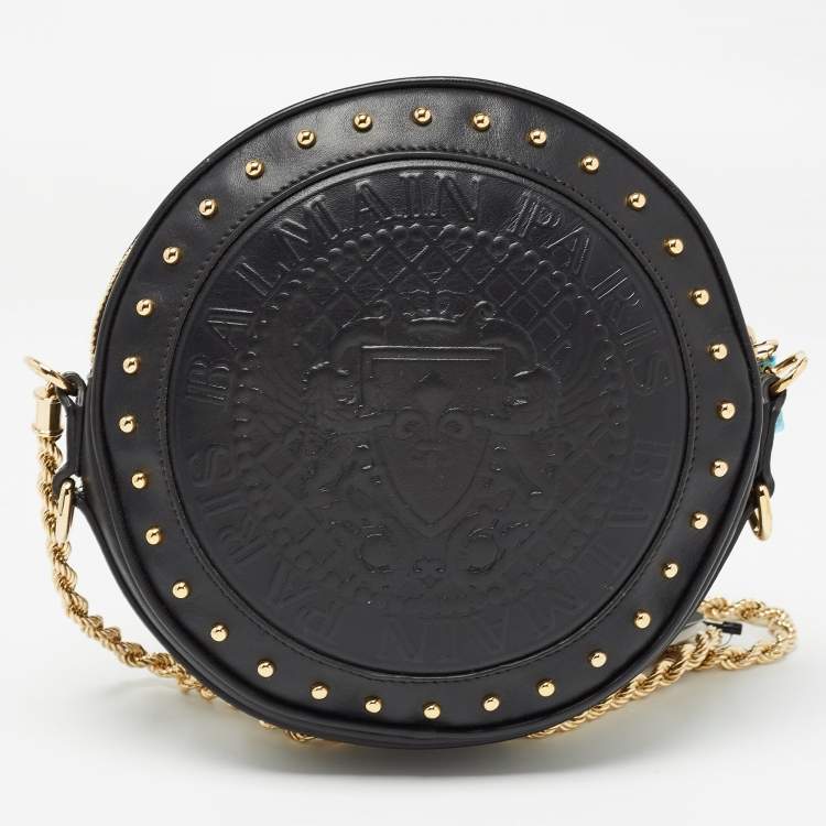 Pre Owned Balmain Black Leather Disco Crossbody Bag