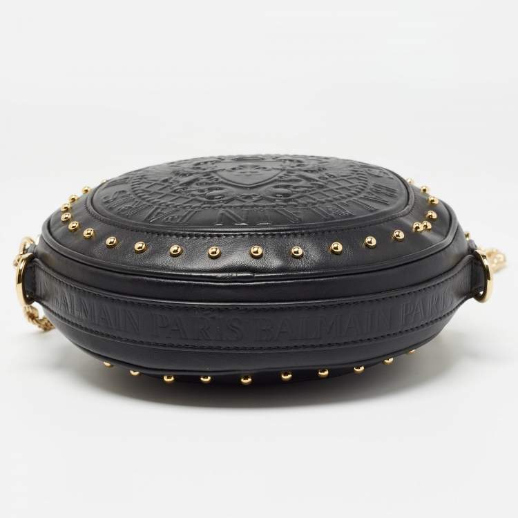 Pre Owned Balmain Black Leather Disco Crossbody Bag