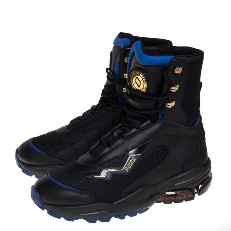 Pre Owned Puma x Balmain Black Leather Cell Stellar Mid Sneakers Size 38.5