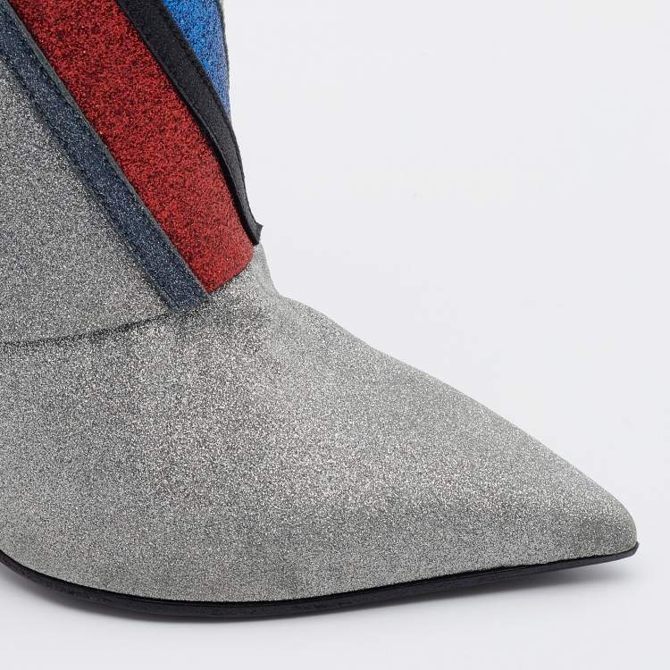 Pre Owned Balmain Multicolor Glitter Leather Babette Flash Ankle Boots Size 36