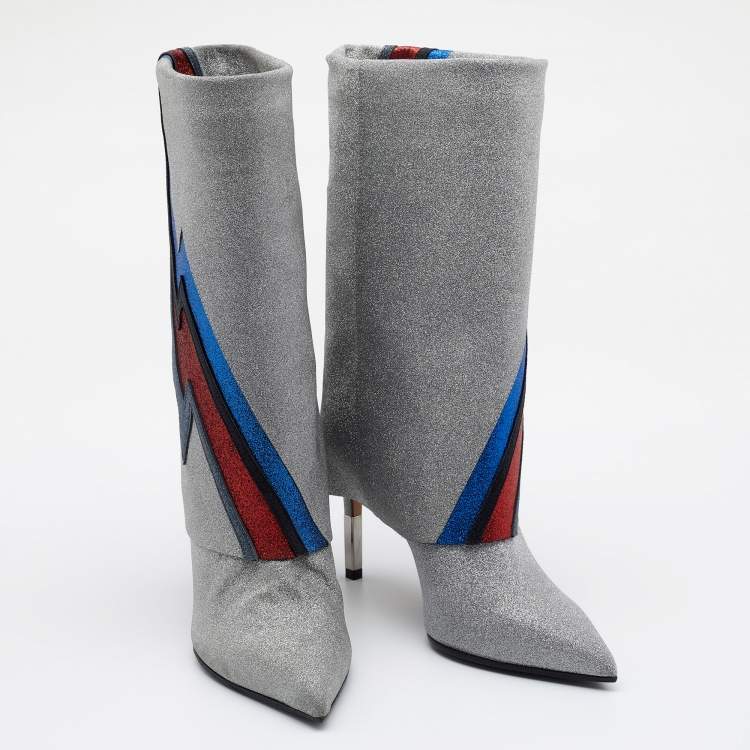 Pre Owned Balmain Multicolor Glitter Leather Babette Flash Ankle Boots Size 36