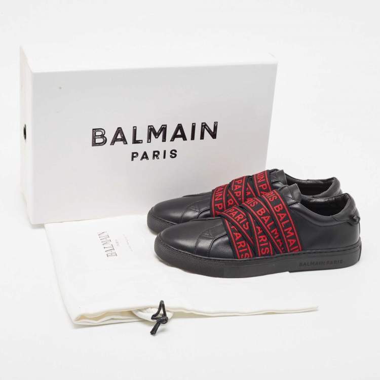 Pre Owned Balmain Black Leather Slip On Sneakers Size 39