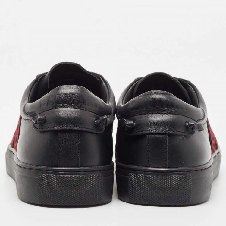 Pre Owned Balmain Black Leather Slip On Sneakers Size 39