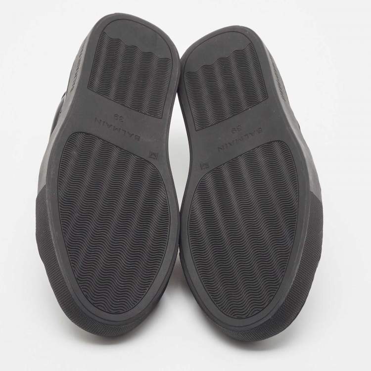 Pre Owned Balmain Black Leather Slip On Sneakers Size 39