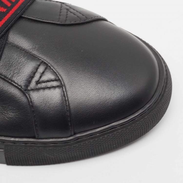 Pre Owned Balmain Black Leather Slip On Sneakers Size 39