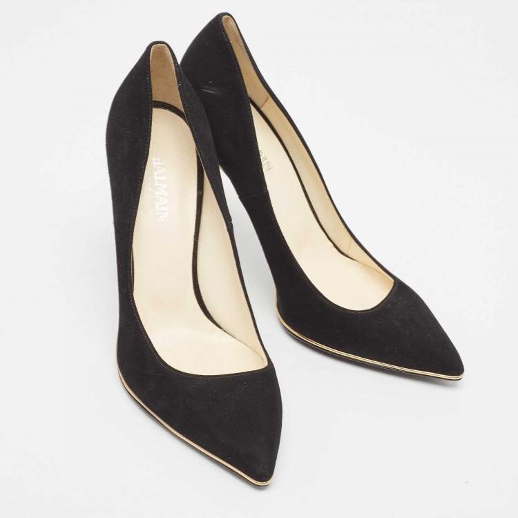 Pre Owned Balmain Black Suede Pointed Toe Pumps Size 37