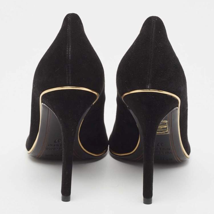 Pre Owned Balmain Black Suede Pointed Toe Pumps Size 37